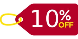 A red tag with the number 1 0 on it.